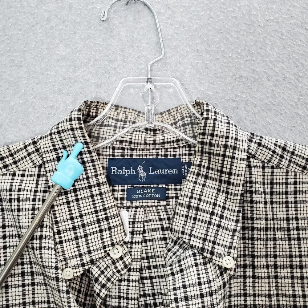 Ralph Lauren Men Button Up Shirt M Beige Plaid Blake Logo Embroidered Pony READ
